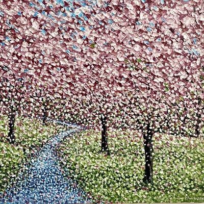 Falling Blossom on Blue Path