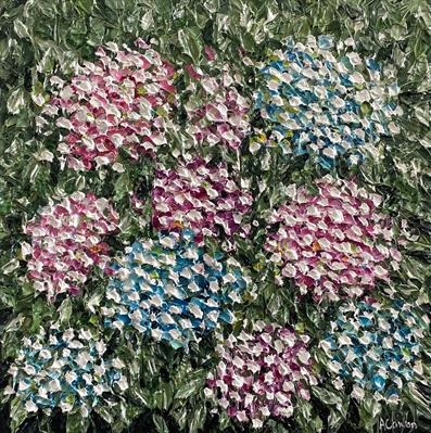 Hydrangea Cluster by Alison Cowan, Painting, Acrylic on canvas