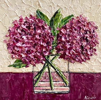 Mulberry Hydrangeas by Alison Cowan, Painting, Acrylic on canvas
