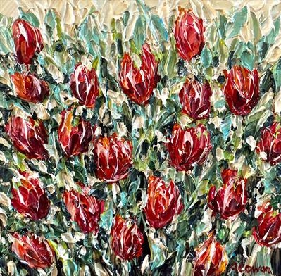 Tulip Tumble by Alison Cowan, Painting, Acrylic on canvas